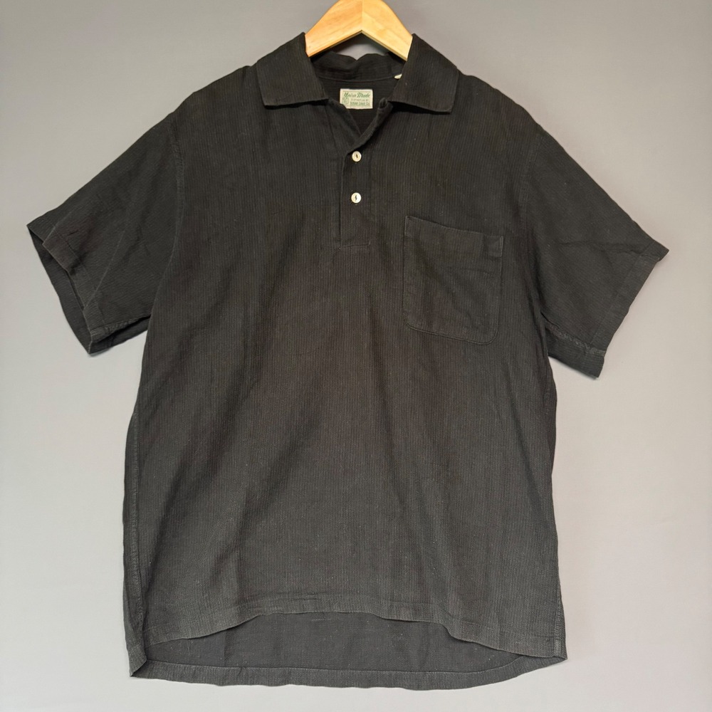 Sugar Cane Toyo Enterprise Black Cotton Rayon Textured Polo Shirt Mens 38 Medium